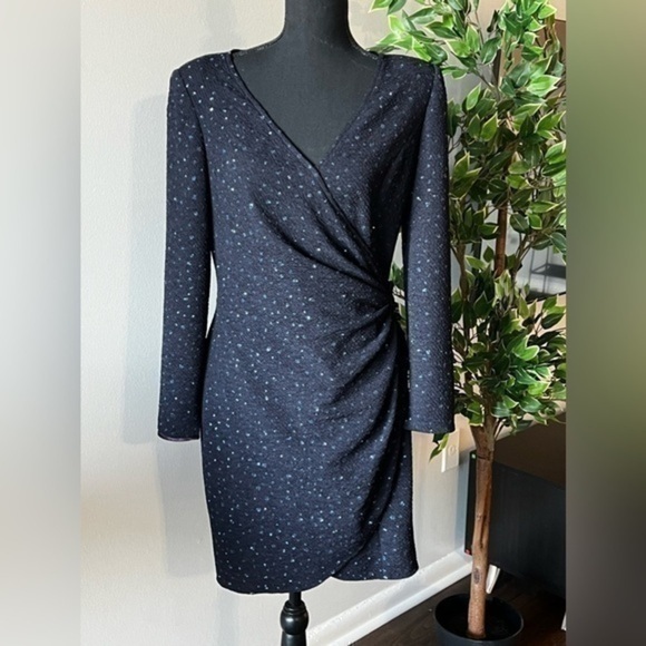 Morton Myles Vintage Blue Sparkle Wrap Dress 12 - Picture 1 of 8